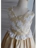Ivory Lace Champagne Taffeta Knee Length Flower Girl Dress 